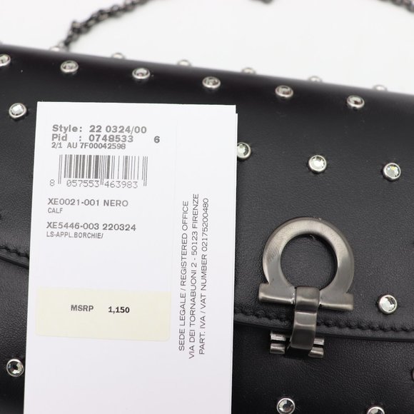 NWT Salvatore Ferragamo Gancini Clip Black Leather Studded Mini Bag Clutch - Picture 9 of 10
